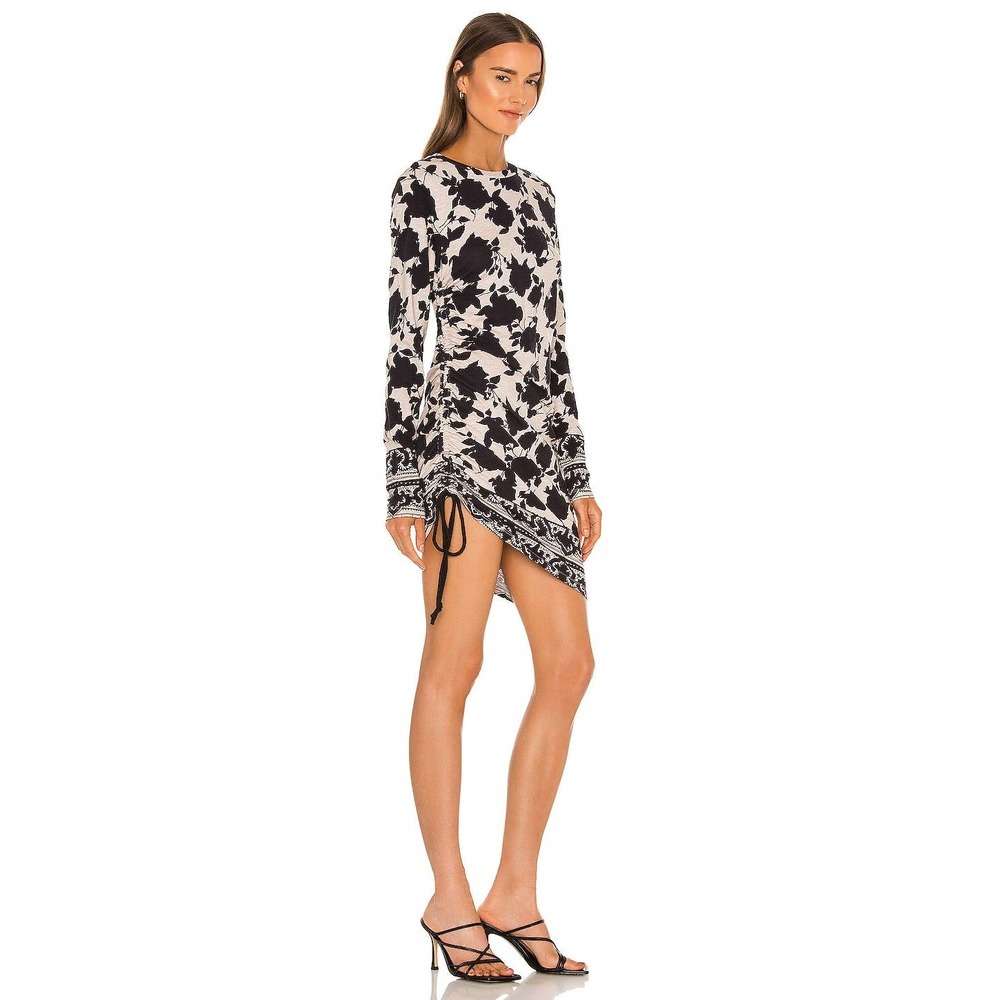 Pam & Gela Women's Long Sleeve Side Ruched Knit Mini Dress Floral Size Small
